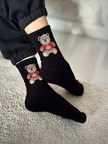 1184.044 Teddybär im Pullover Milena Weihnachtssocken für Kinder - Schwarz