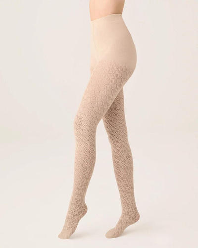 Gabriella Cashmir Baumwollstrumpfhose wz.103 150 den latte – warm, mit Lochmuster