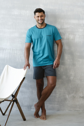 Stefano Herren Kurzarm-Pyjama, Shorts Italian Fashion - marine/dunkel melange