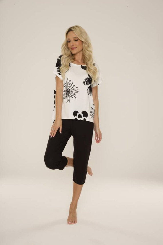 743 Elle Forex Damen Schlafanzug - ecru-schwarz