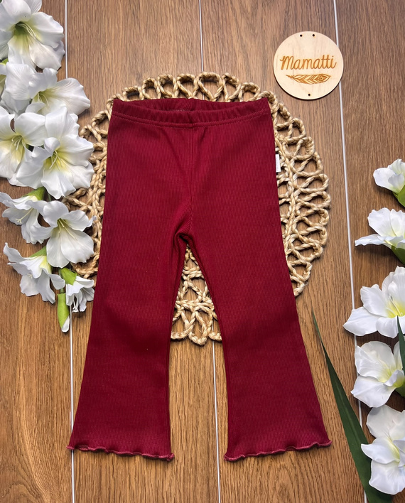 Mamatti LJ820 Mädchen Leggings in Bordeaux, gerippte Baumwoll-Flared Pants