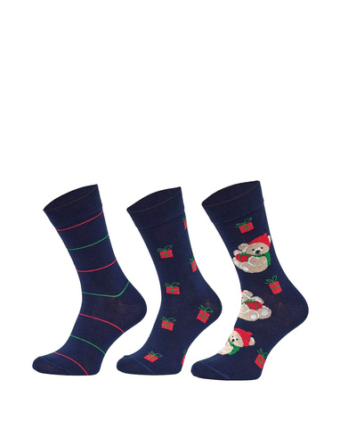 A66 Cornette Premium A'3 Teddybär-Socken, Marineblau – Weihnachts-Dreierpack, Baumwolle, bequem