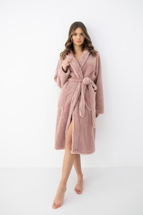 Sensis Caira Damen Bademantel Beige, weich, lang mit Schalkragen
