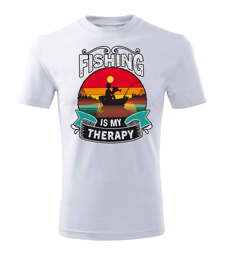 SKU M31 T-Shirt Moocha Fishing Therapy aus Baumwolle für Angler mit Aufdruck weiß