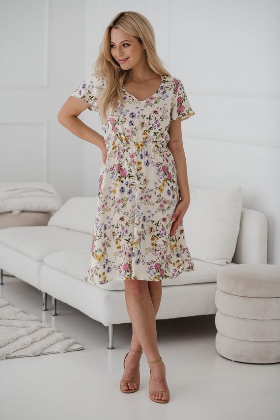 Lovely Dress Umstands- und Stillkleid, Kurzarm Milk&Love, Creme mit Blumen