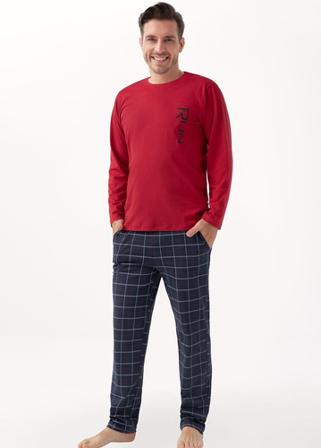 Herrenpyjama 810 Luna Burgund – Baumwolle, lange Ärmel, Hose mit Taschen