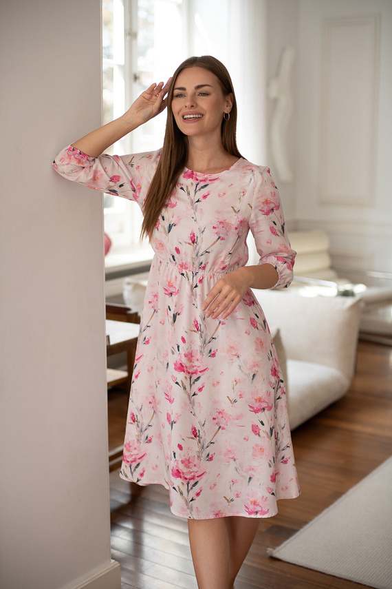 Milk&Love Lovely Dress Midi – Umstands- und Stillkleid mit rosa Blumenprint