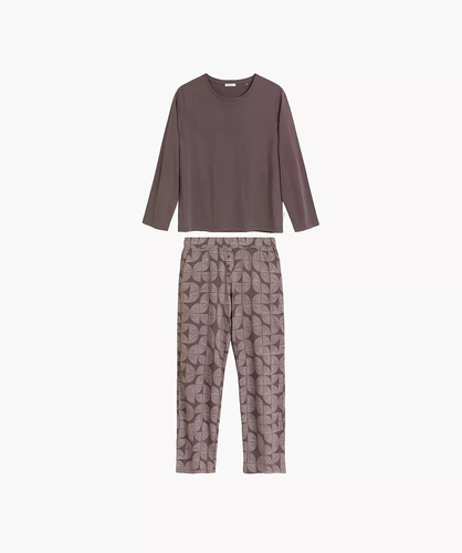 Atlantic NLP-522 Damen Schlafanzug Lang 100% Baumwolle Gemusterte Hose Braun