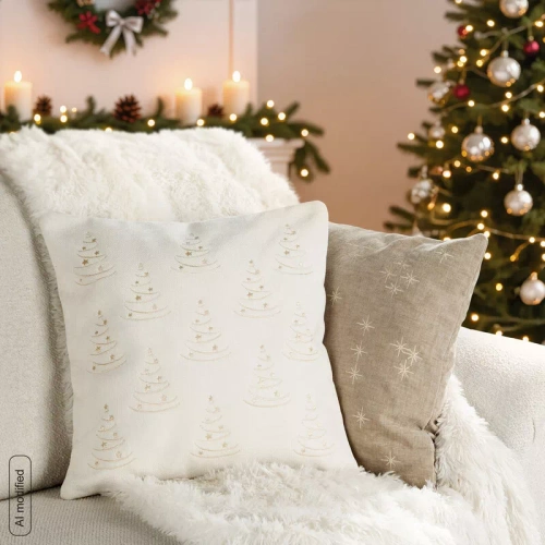 CHP308 Eurofirany Weihnachtskissenbezug 45x45 mit 3D-Pailletten Sternen beige