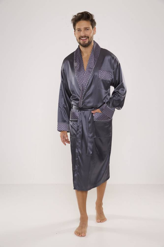 940 Forex Herren-Bademantel aus Satin - grau