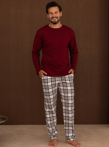 Herren-Pyjama Regina 6006 100% Baumwolle Lange Hose kariert - bordeaux