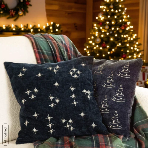 CHP308 Eurofirany Weihnachtskissenbezug 45x45 mit 3D-Pailletten Sternen beige