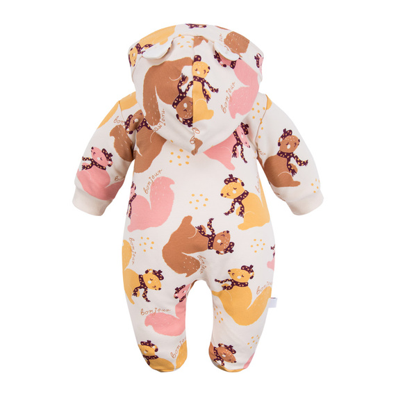 Fluffy Tails Eevi Kinder-Trainingsanzug – ecru, mit Füßen und Kapuze, Herbstdruck