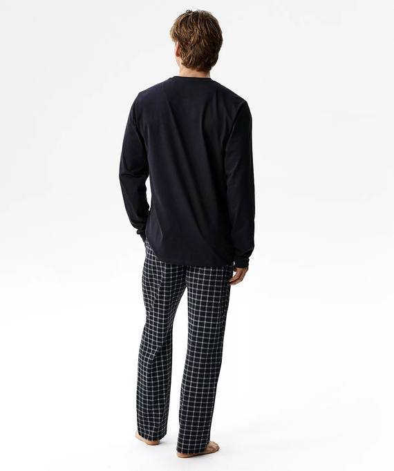 Atlantic NMP-404 Herren-Pyjama 100% Baumwolle Lange Hose kariert Navy