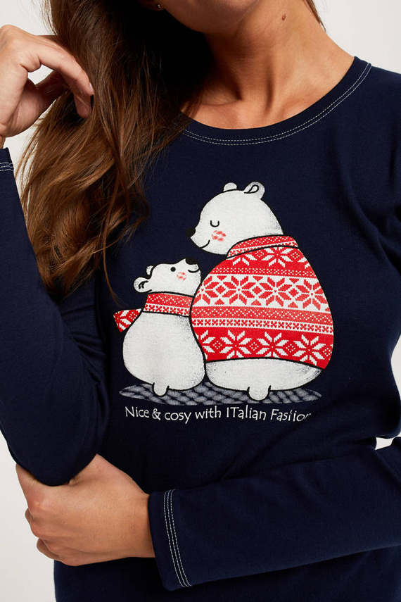 Arktyka Damen Schlafanzug langarm, lange Hose Italian Fashion - navy blau/print