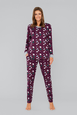 Ava Damen-Schlafanzug mit langen Ärmeln und Hose Italian Fashion- print burgundy