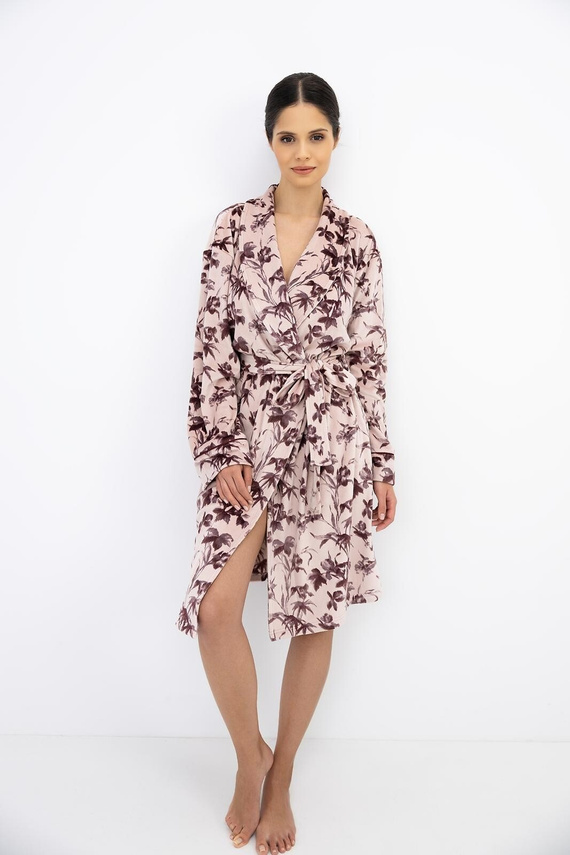 Sensis Thalia Damen Bademantel aus Velours mit rosa Schalkragen