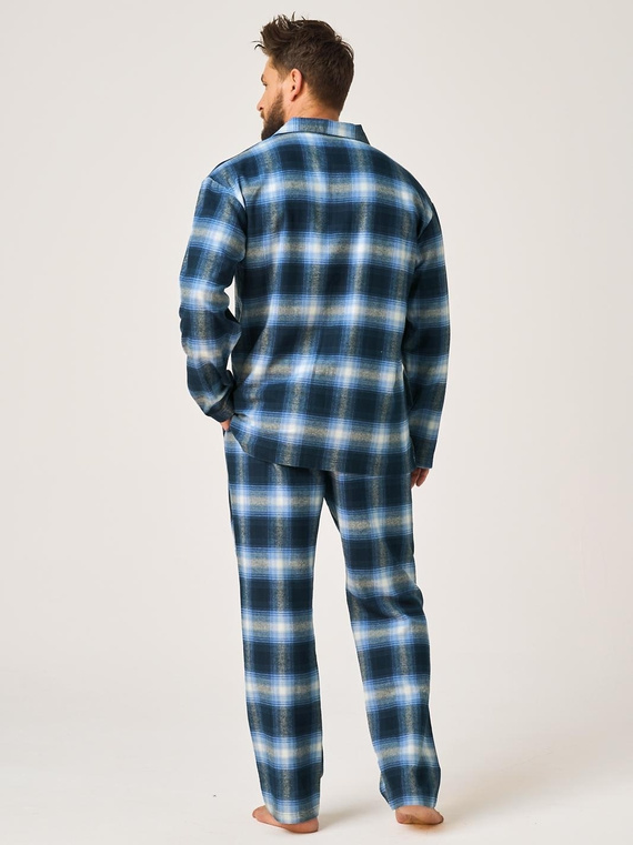 Herren-Pyjama Key MNS 432 Jeans Flanell 100% Baumwolle lang mit Knöpfen