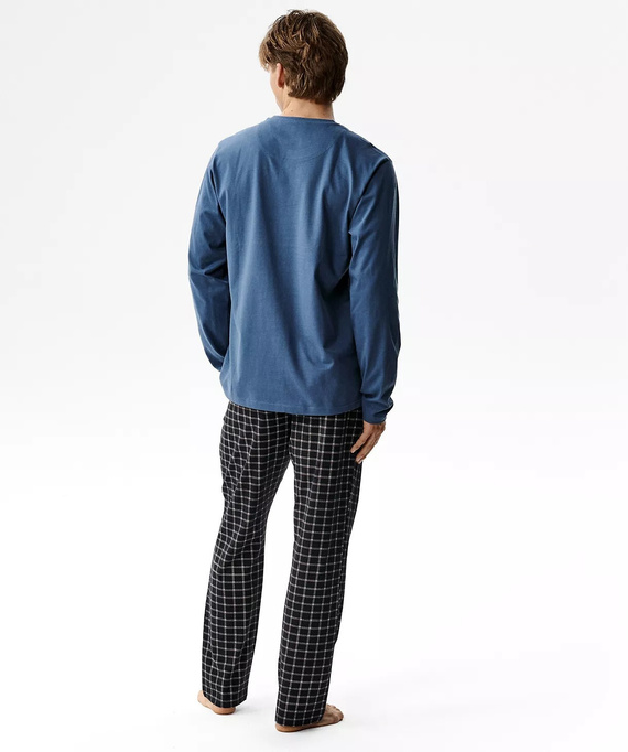 Atlantic NMP-404 Herren-Pyjama 100% Baumwolle Lange Hose kariert blau-dunkelblau