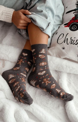 1283-038 Lebkuchen-Damensocken Milena, dunkelmeliert – festlich, farbenfroh, aus Baumwolle