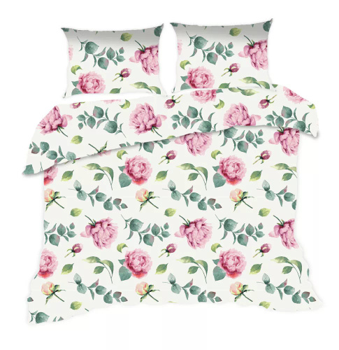 1654N Baumwollbettwäsche Classic E24 Karo cremefarbene Blumenblätter – 100 % Baumwolle, langlebig, farbenfroh, 2-teiliges Set