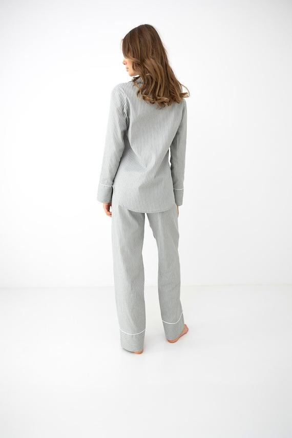 Sensis Imani graue Damen-Baumwoll-Pyjama mit Knöpfen und feinen Streifen