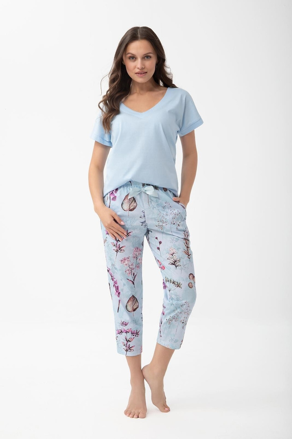 1306 Luna Damen Baumwollpyjama 7/8 mit Taschen und Blumenhose