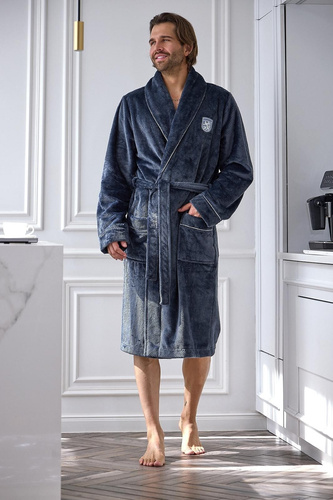 L&L 2661 Eleganter Herrenbademantel Klassischer Kimono-Kragen Weich Graphit