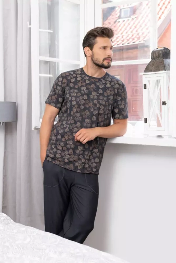 Pinus Schlafanzug Herren kurzarm, lange Hose Italian Fashion- print/graphite