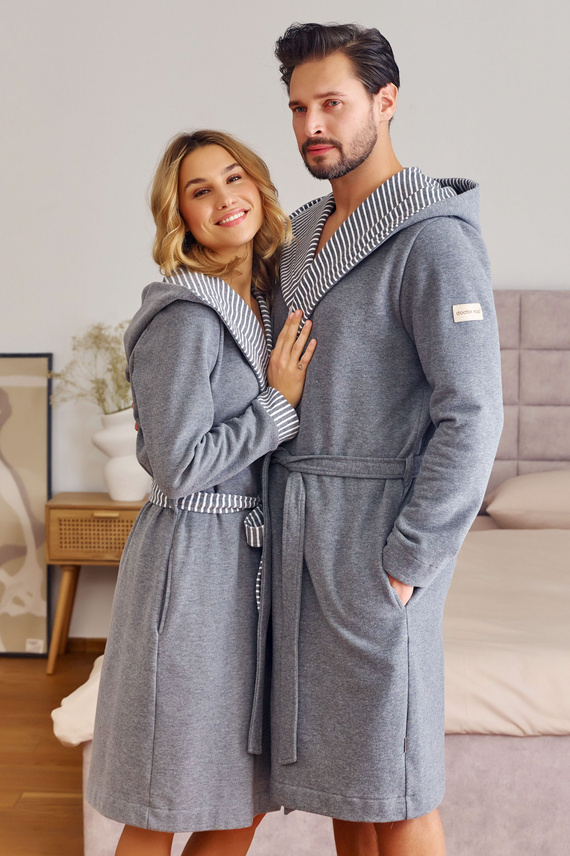 7230 Doctor Nap Herrenbademantel – Baumwolle, Kapuze, elegante Verarbeitung – Dunkelgrau