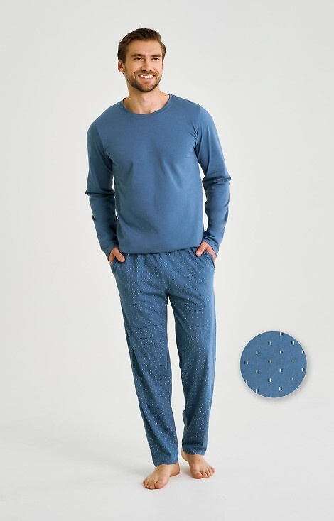 3474 Lorenzo Herrenpyjama Taro-Jeans – Baumwolle, lange Hose, Taschen