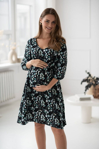 Lovely Dress Midi Umstands- und Stillkleid mit 3/4 Ärmeln Milk&Love mit Eukalyptusblättern