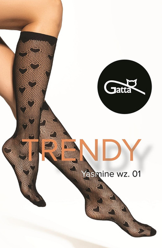 Kniestrümpfe Yasmine 01 Gatta – schwarz, Ajour-Herzen, weich & elastisch