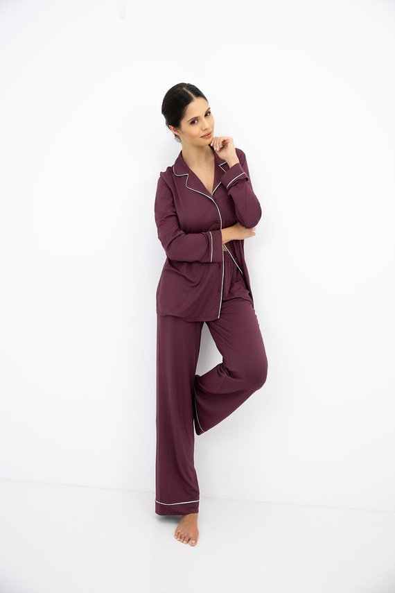 Sensis Vaya Damenpyjama 100% Viskose Dunkelblau mit Blumen und Knöpfen