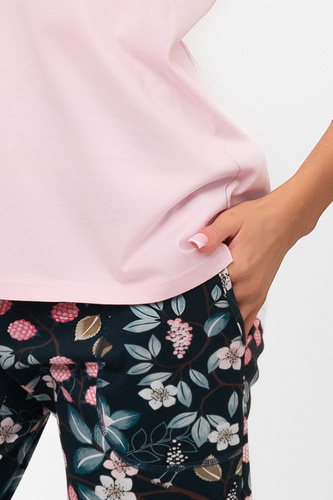 Damen Baumwollpyjama Marisal - 3/4 Bluse, 7/8 Hose Italian Fashion  