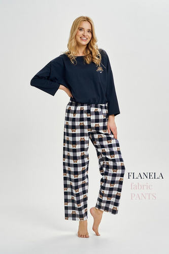Damen-Pyjama Taro Astrid 3441 Navy Baumwolle Flanellhose
