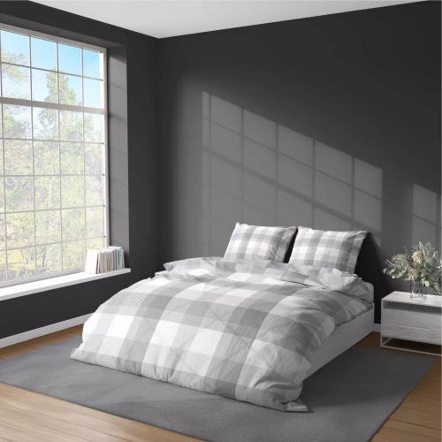 5040 Eine grau karierte Mikrofaser-Bettwäsche von Detexpol