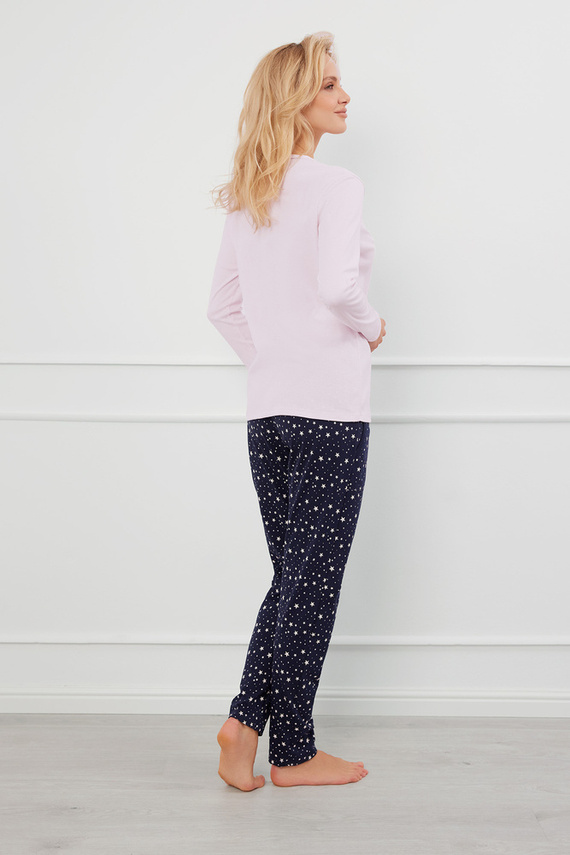 Libra Damen Schlafanzug langarm und Hose Italian Fashion - rosa/print 