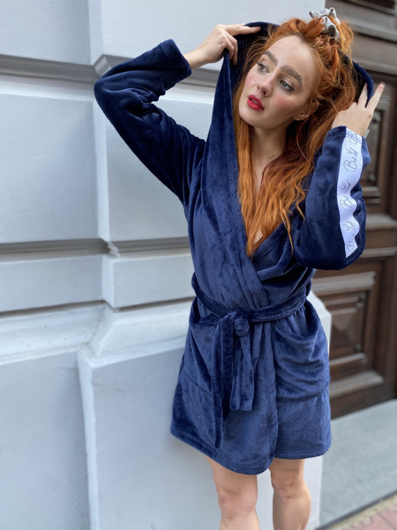 626 Abigail Damen Kurzer Morgenmantel Forex - navy blau