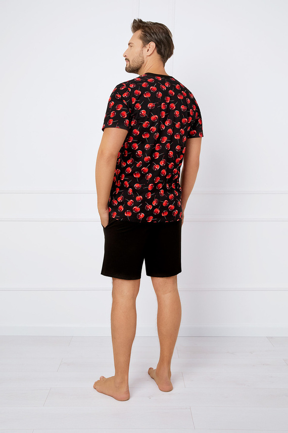 Cherry Herren Kurzarm-Pyjama, Shorts Italian Fashion - print/schwarz