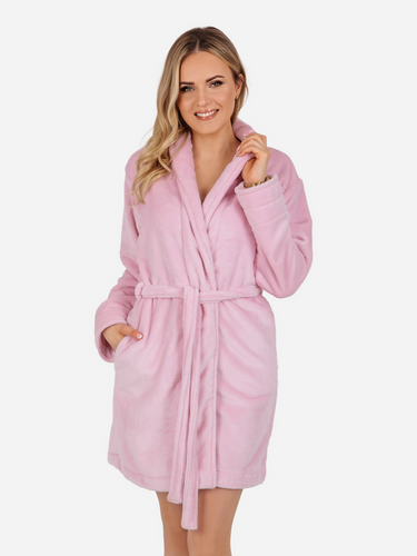 Olivia Kurzer Fleece-Bademantel für Damen von ByShelly – hellrosa