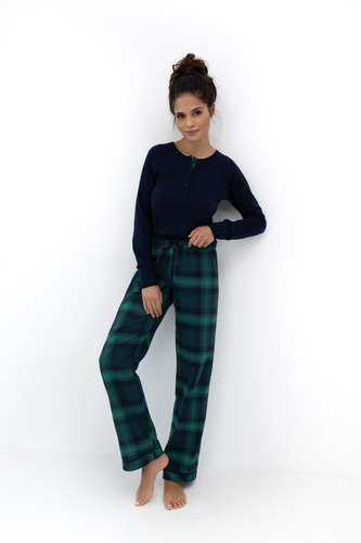 Cassandra Sensis Damenpyjama – Baumwolle, lang, kariert