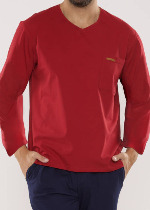 683 Kevin Forex Herren Schlafanzug - kastanienbraun - marineblau