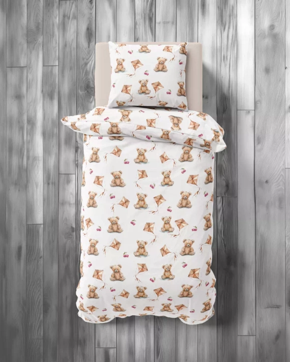 5453 A Teddybär Kinder-Baumwollbettwäsche Detexpol beige