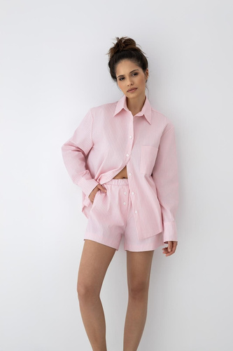 Sensis Bellina Damenpyjama rosa aus Baumwolle mit Knöpfen und Taschen
