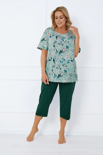 Alwea Damen Schlafanzug kurzarm, 3/4 Hose Italian Fashion - grün