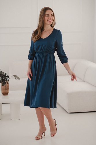 Lovely Dress Midi Milk&Love Umstands- und Stillkleid – Marineblau, 100 % Viskose, 3/4-Ärmel | Stil und Komfort