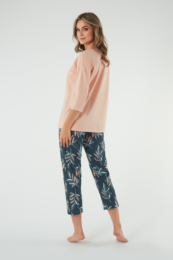 Julietta Damen Schlafanzug 3/4 Ärmel, 7/8 Hose Italian Fashion - lachs/print