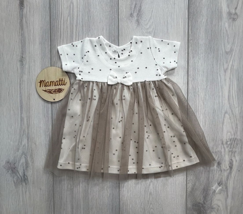 SK16234 Mamatti Baby Kleid mit Tüll und Schleife mit Sternenprint