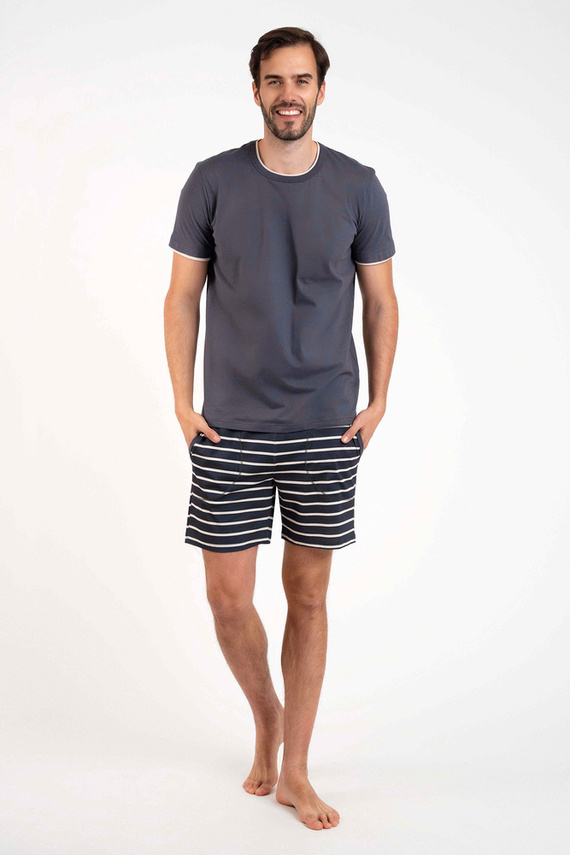 Lars Herren Kurzarm-Pyjama, kurze Hose Italian Fashion - graphit/graphit print